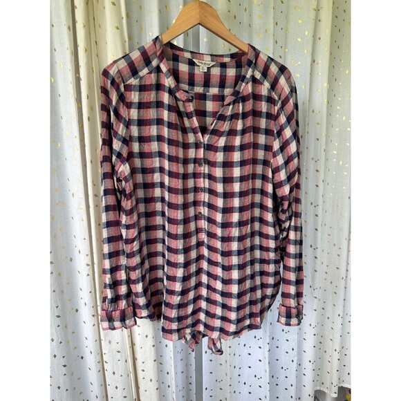 Lucky Brand Soft Girlfriend Plaid Hi Low Quarter Button Down Popover Shirt XL - Picture 2 of 5